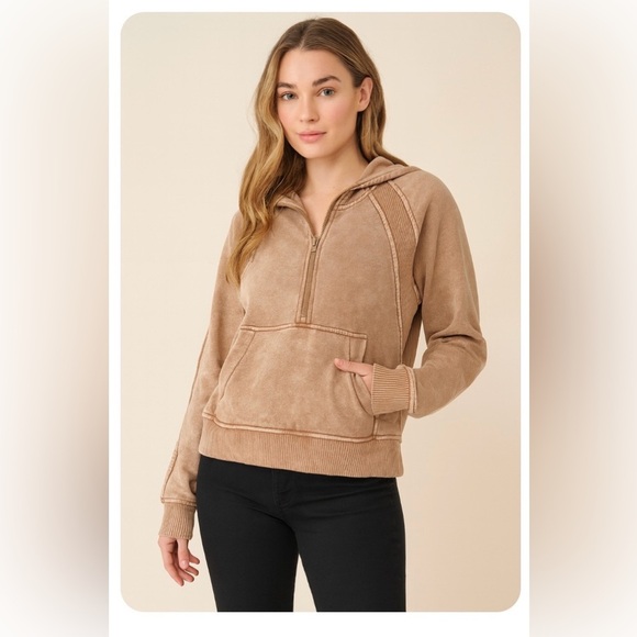 Zenana Outfitters Tops - Zenana Outfitters Tan Hoodie